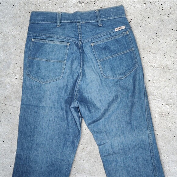 Vintage 70s High Rise Flare Jeans Size 28 Medium Wash Denim Gauchos Brand - Picture 5 of 13